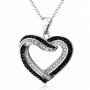 Sterling Silver 925 Personalized Necklace Jewelry Black Zircon Heart Shaped Necklace for Women