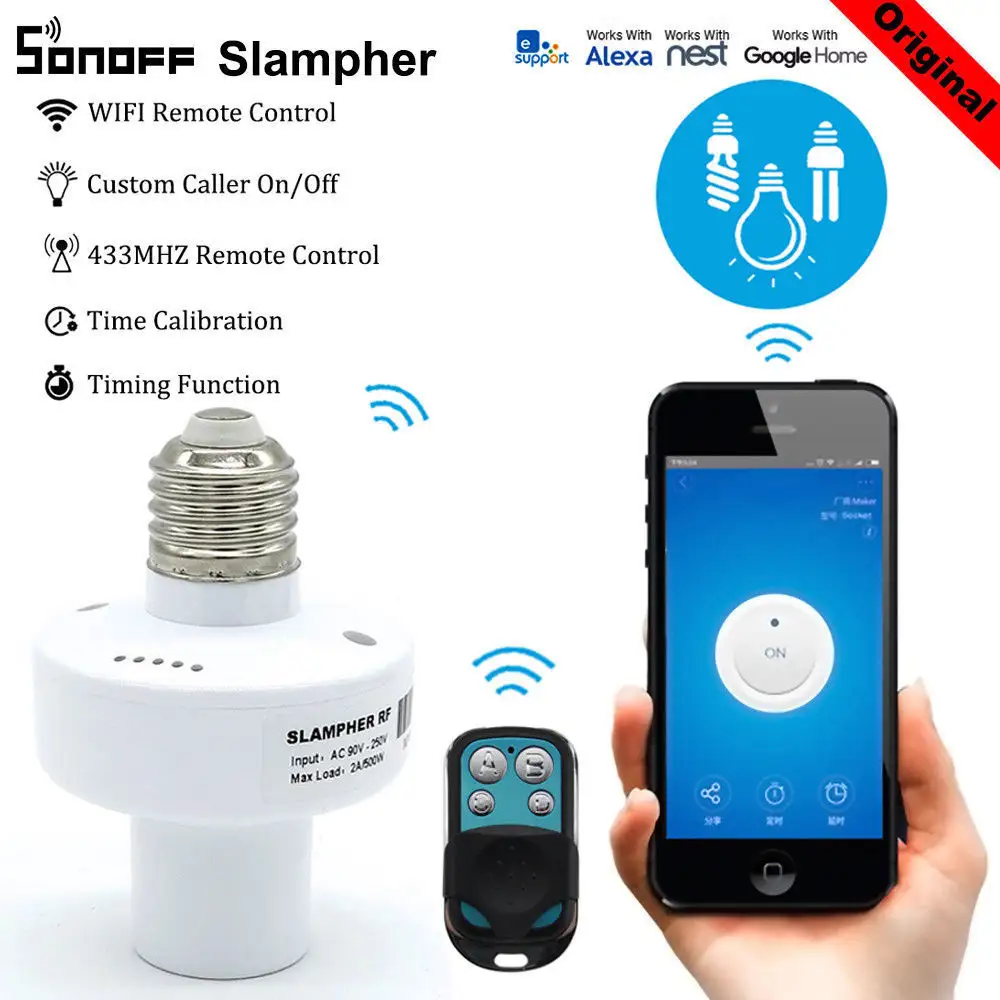 SONOFF Slampher WiFi หลอดไฟอัจฉริยะ433MHz RF E27ผู้ถือ APP Lot รีโมทคอนโทรลไร้สาย