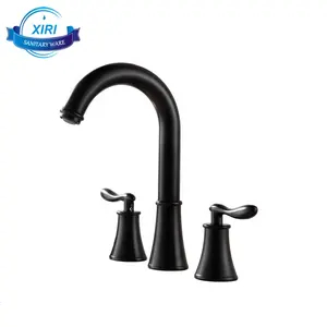 Grosir Modern Kuningan Dicat Hitam Kran Air Kamar Mandi 3 Pcs Set Tiga Lubang Basin Keran Mixer BF0401