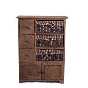 Recyclable Wooden Storage Cabinet <strong>Wicker</strong> Basket <strong>Drawers</strong> - Product Image 1
