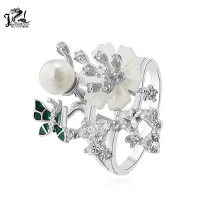 Модное обручальное кольцо новой модели, обручальное кольцо с белым золотом и жемчугом, ювелирные кольца с цветочным дизайном