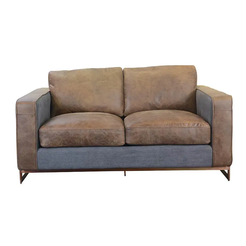Luxury Rustic Top Grain Leather Sofa with Metal Leg