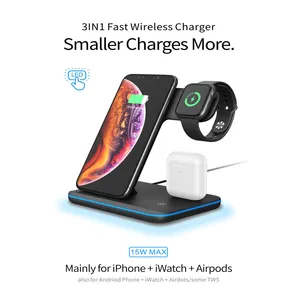 3 in 1 15w 10w Fast Charge Wireless Charger Stand holder Qi Wireless Charging Multifuncion Station for iPhone iWatch Airpods