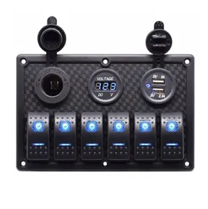 6 Gang Marine Rocker Switch Panel With USB Charger socket