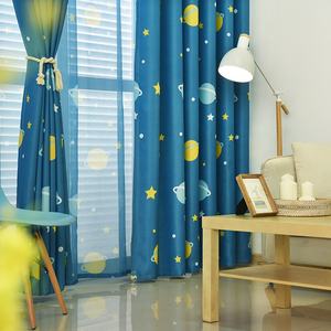 Migliore vendita <span class=keywords><strong>blu</strong></span> pianeta stampato finestra pannelli anello Voile drappeggio <span class=keywords><strong>tende</strong></span> oscuranti per bambini soggiorno camera da letto decorazione della casa - Product Image 4