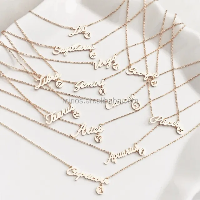 Nuevo horóscopo collar diseño las mujeres las niñas nombre signo del zodiaco collar de joyas de acero inoxidable