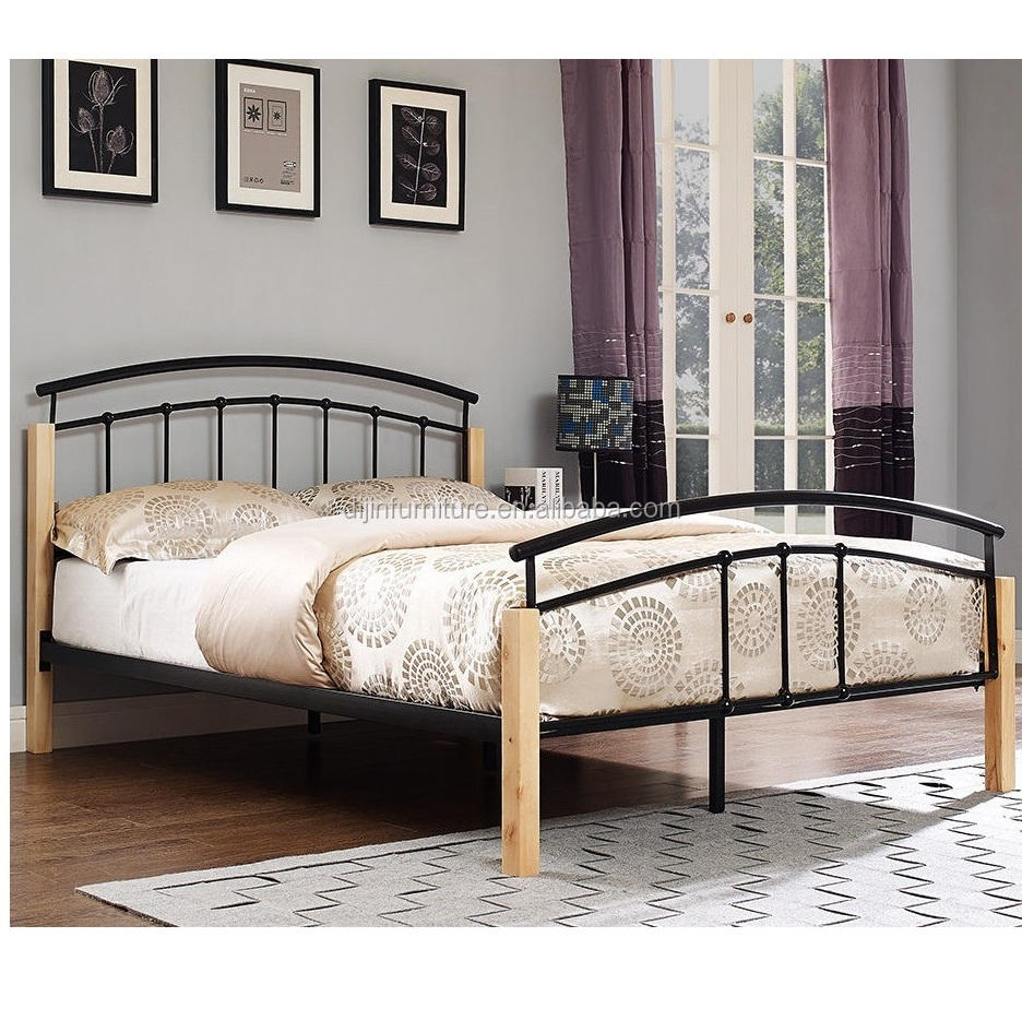 China modern double metal beds with wood legs