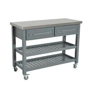 2 Schubladen 4 Räder Green Kitchen Island Food Trolley Carts mit Küche