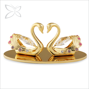 Crystocraft 24K Gold Plated Animal Folk <b>Art</b> Swan Couple Kissing Figurine Collectible Brilliant Cut Crystals Laser <b>Engraved</b> - Product Image 2