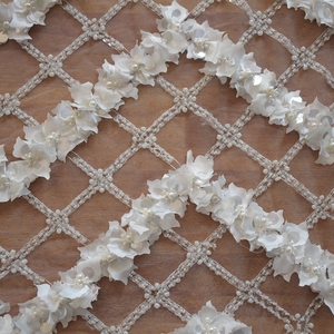 Top End Trắng Thủ Công Đính Cườm Vải Tuyn Ren Với Ngọc Trai Sang Trọng 3D Hoa Pháp Ren Với Sequins Cho Váy Cưới HY0710-1 - Product Image 5