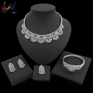 2019 Four Jewelry Sets Platinum Plated Silver Crystal Rhinestone Main Stone Fashion Costume Jewelry Set for Women