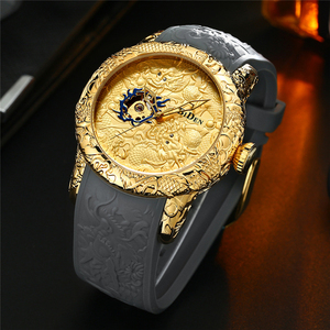 BIDEN 0129 2 Orologio Meccanico da <span class=keywords><strong>Uomo</strong></span> Serie Steampunk con Scheletro di Drago Nero, Cinturino in <span class=keywords><strong>Silicone</strong></span>, Impermeabile - Product Image 4