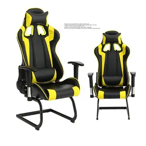 2021 تصميم جديد أصفر أسود مريح كرسي دوار كرسي ألعاب الفيديو دون عجلات جلد كراسي مكتب التنفيذي عالية كراسي بظهر