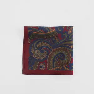 Digital Printing Wholesale Luxury Men's Handkerchief Paisley Business Pocket Square Chest Towel 100% Silk Hanky