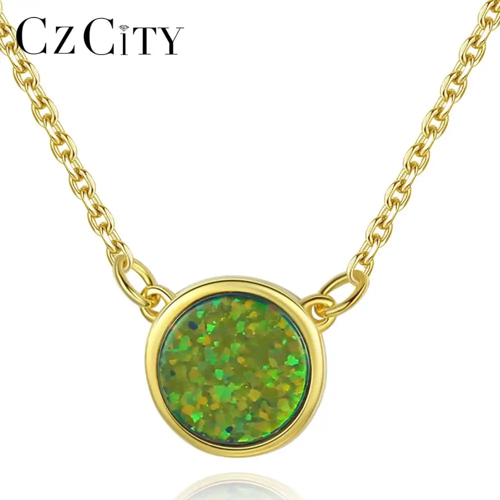 CZCITY 925 Sterling Silver Bead Charm Tạo Opal Pendant Necklace Cho Phụ Nữ Với Chuỗi Bạc