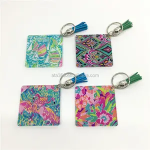 Moda Rotonda Monogrammed di Plastica Trasparente Acrilico Nappa Keychain Sveglio Keychain Della Nappa di Cuoio All'ingrosso Nappa Portachiavi Portachiavi