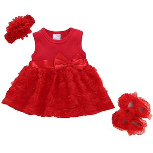 Commercio all'ingrosso <span class=keywords><strong>neonato</strong></span> bambina senza maniche battesimo <span class=keywords><strong>Set</strong></span> di 3 pz fascia per capelli + scarpe classiche ragazze in Tulle abiti <span class=keywords><strong>da</strong></span> festa in pizzo - Product Image 6