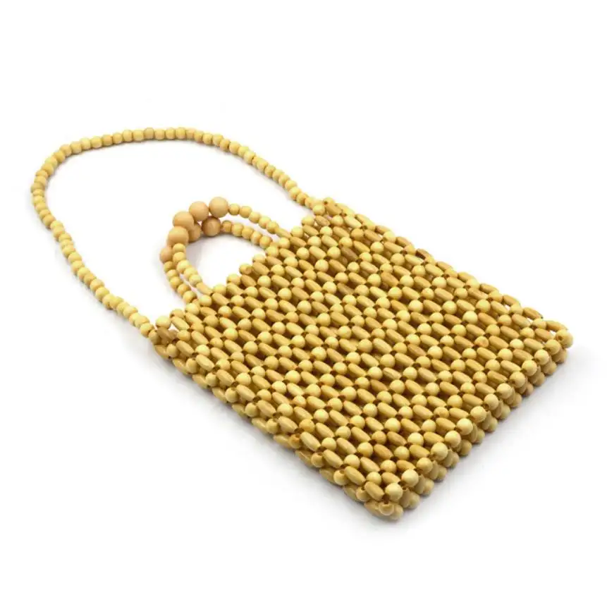 New wholesale natural beaded wood bead bag