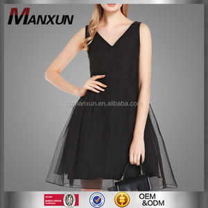 2016 Estilo Europeo Al Por Mayor de Moda Negro Sexy Cuello En V Sin Mangas de <span class=keywords><strong>Organza</strong></span> Mini Vestido Del Club Del Vestido - Product Image 1