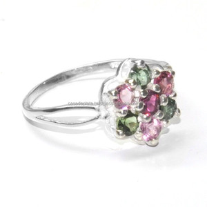 Anillo de piedras preciosas de turmalina múltiple Anillo de Plata de Ley 925 Ajuste de Punta Anillo de moda clásico Chapado en plata para regalo de boda. - Product Image 2