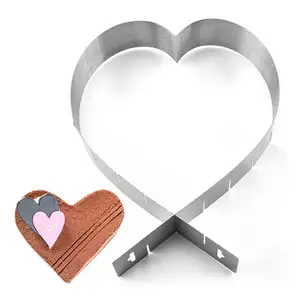 Outil de cuisson multifonction en acier inoxydable en forme de cœur, bricolage de chocolats Mousse anneau de coupe moule taille réglable anneau de gâteau moule
