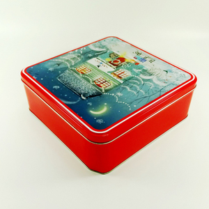 OEM Custom Metal Square Christmas Gift Tin Cake Box Biscuit Can Square Shape Big Metal Tin Boxes Custom Embossed Tin Box