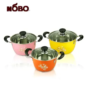 Bright colored kitchenware 10 pcs cooking pot stainless steel cookware set with double bottom