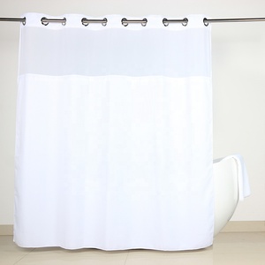 China Suppliers Luxury Hotel Hookless <strong>Shower</strong> <strong>Curtains</strong> Snap on with Grommets Detachable Liner in White Gray <strong>Fabric</strong> - Product Image 6