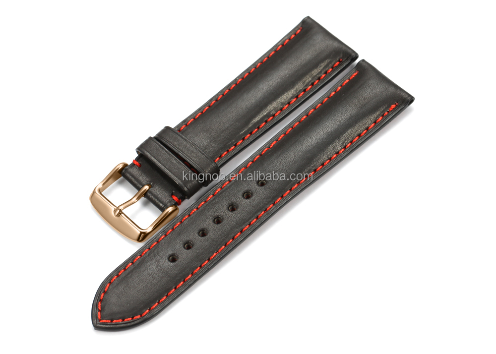 18mm à 22mm Noir wtih Rouge Fil Pleine fleur Peau de Veau Sangle Modifiable Bande de Montre En Cuir