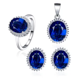 POLIVA Wedding Bridal Jewelry Sets British Royal Marriage 925 Sterling Silver Sapphire Crystal Oval Shape Blue Fine Jewelry Set