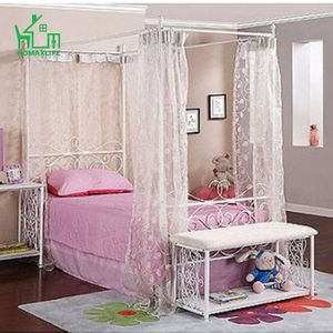 Elegante rondingen en regal details luifel smeedijzeren prinses bed met vier luifel berichten hebben ronde eindstukken op top - Product Image 3