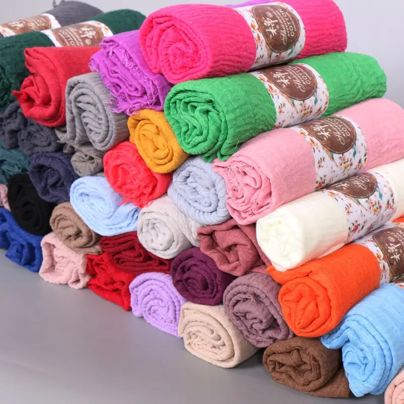 Mode einfarbige Baumwolle Crinkle Frauen muslimischen Hijab Schal und Schals RUNMEIFA Schal Herstellung Frühling Herbst Winter Acryl