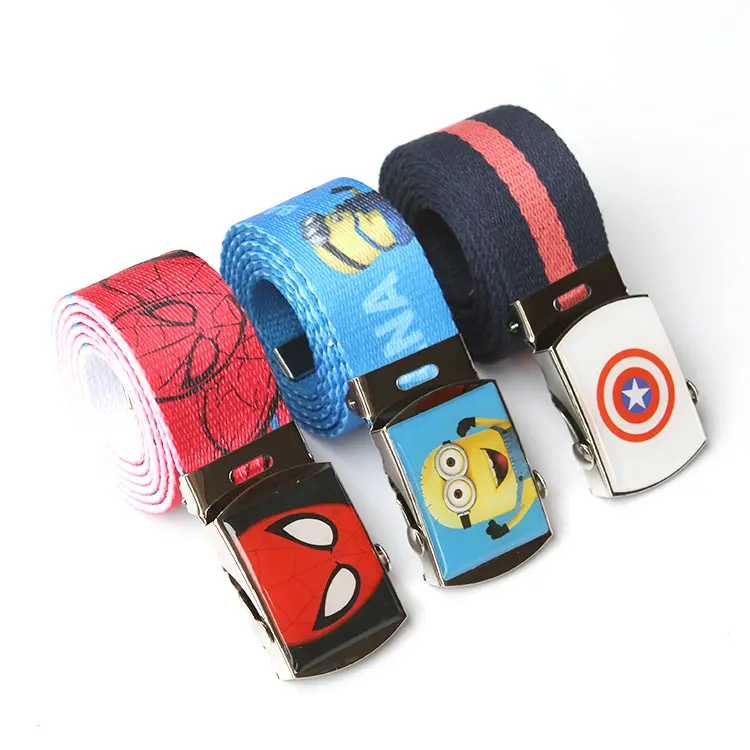 Drip Glue iron Buckle Round Army buckle brand spiderman children kids Canvas Belt