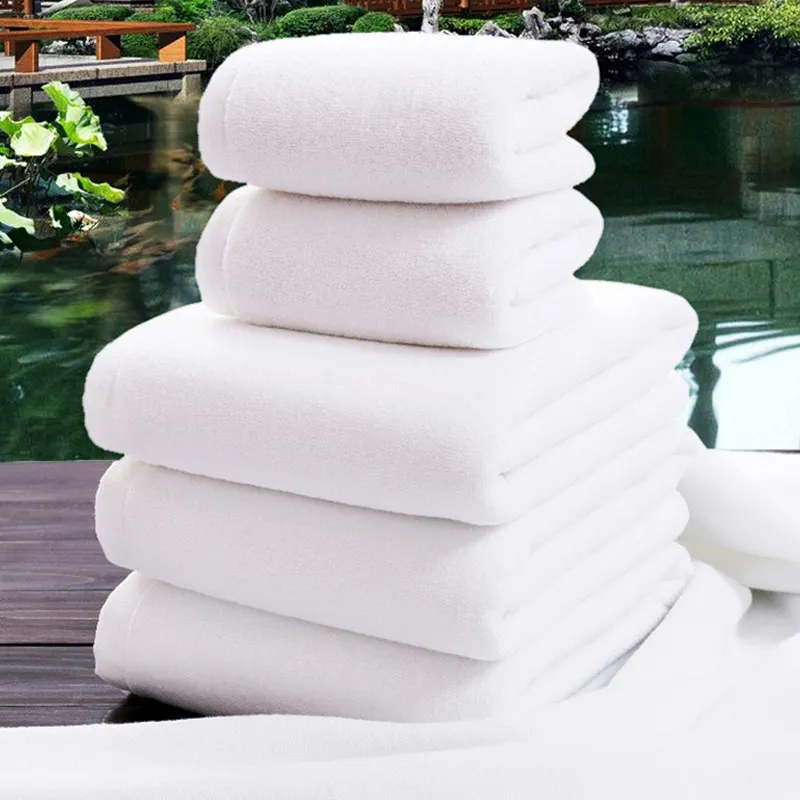Solid Plain white 100% cotton hotel bath linen towels set without logo in stock Guangzhou