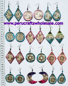 Pendientes de gota de Arte de pirograbado de madera hechos a mano joyería al por mayor de moda para regalo - Product Image 2