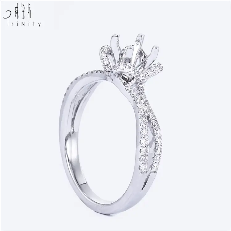 Custom Fine Jewelry Diamond 18K White Gold Ring Semi Mount Engagement Wedding Ring