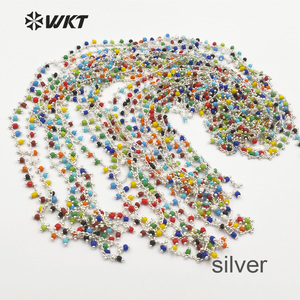 WT-RBC059 pour les femmes bijoux élégants multi couleurs perle aléatoire en or ou argent fil galvanisé enveloppé minuscule perle chapelet chaîne - Product Image 4