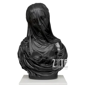 Popular Hand Carved Black Marble Veiled Lady Bust Statue