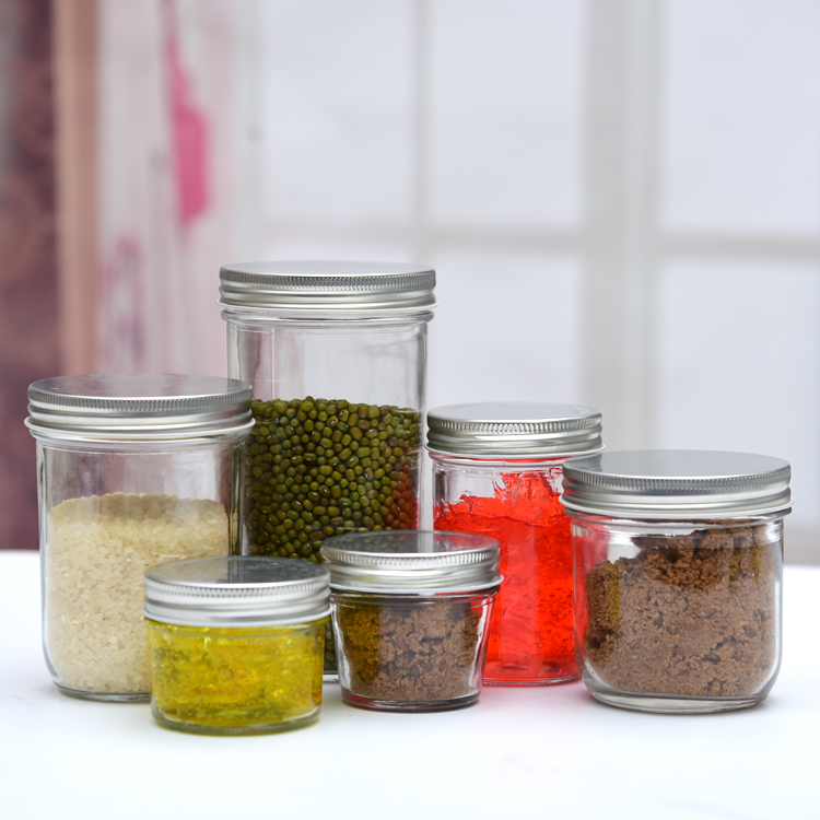 Haonai 120ml/250ml wide mouth glass jars and metal lids glass jar with silver/golden metal screw lid for storage
