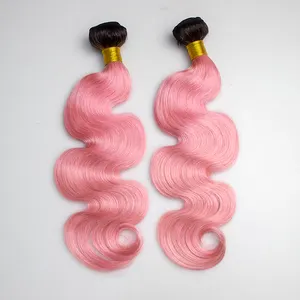 GShair ucuz doğal brezilyalı İnsan saç demetleri Aliexpress 26 inç koyu kök pembe Ombre örgü vücut dalga örgü 11A