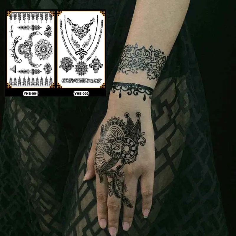 Temporary Tattoos Stickers Lace Tattoos for Girls Women Wedding Necklace Bracelets Patterns Black Tattoo