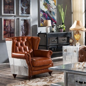 Sang trọng Mỹ ghế cổ điển chính hãng Da chesterfield trở lại ghế bành chần nút cán cánh tay cao trở lại ghế sofa - Product Image 2