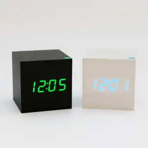 LED 알람 시계 디지털 알람 시계 나무 큐브 LED 시계
