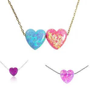 Superstar acessórios colar de aço inoxidável, joia criada de opala rosa formato de coração
