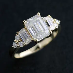 Provence Edelstein Angepasst 14k gelb gold ring 6*8mm smaragd cut moissanite engagement schritt ring