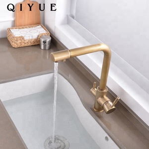 Robinets à double poignée pour évier de cuisine, salle de bains en laiton antique monté sur le pont rétro 3 voies - Product Image 2