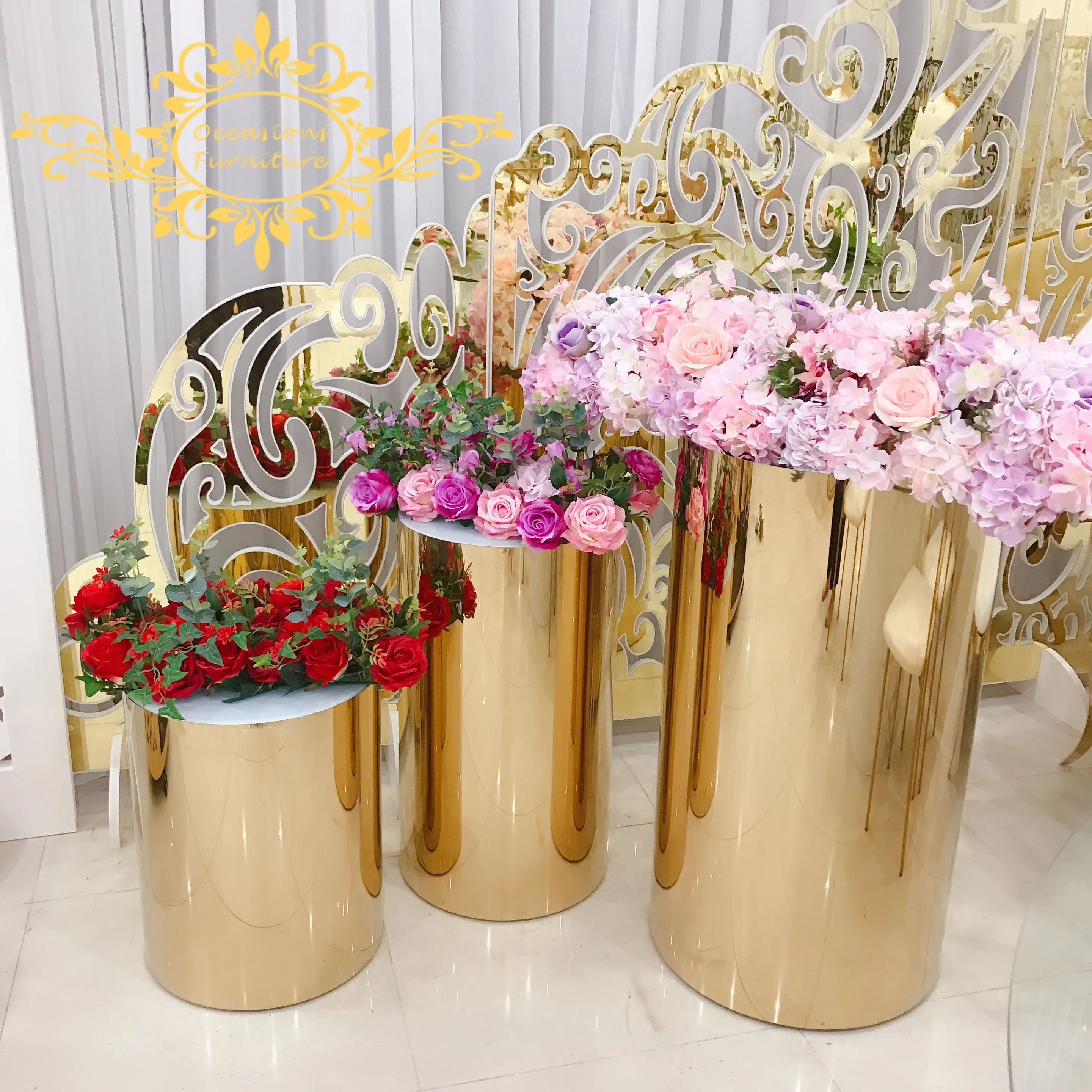 Round Tubes Aisle Stand Golden Pillars for Baby Shower Party Cake Tables Decorations