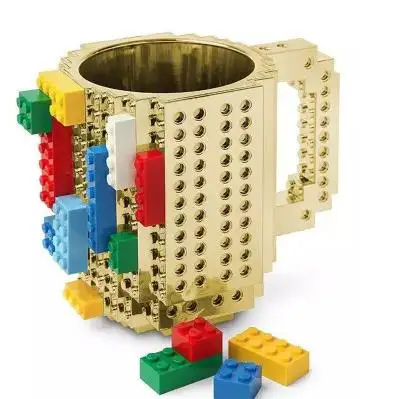 Blok Bangunan Perak Lego Kopi Mug Emas DIY Build-On Bata Plastik Cangkir Teh Mug untuk Hadiah Tahun Baru