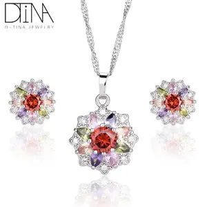DTINA Clear Stone Flower Style Custom Jewelry Necklace And Earring Set For Ladies