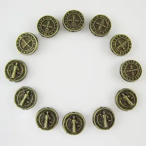 Оптовая продажа, бусины из Розария, Античная бронзовая круглая медаль в виде распятия Святого Бенедикта